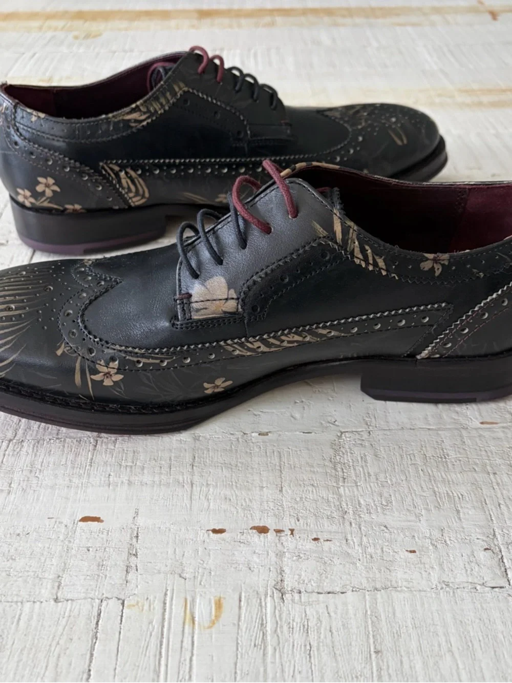 Ted Baker Chorlten Oxford Shoes‎ NEW Men’s size 8 EU 41 Black Leather Floral